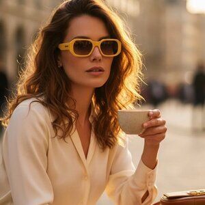 New Quay Hyped Up Sunflower Square Frame/Sepia Lens Retro Unisex Sunglasses NWT